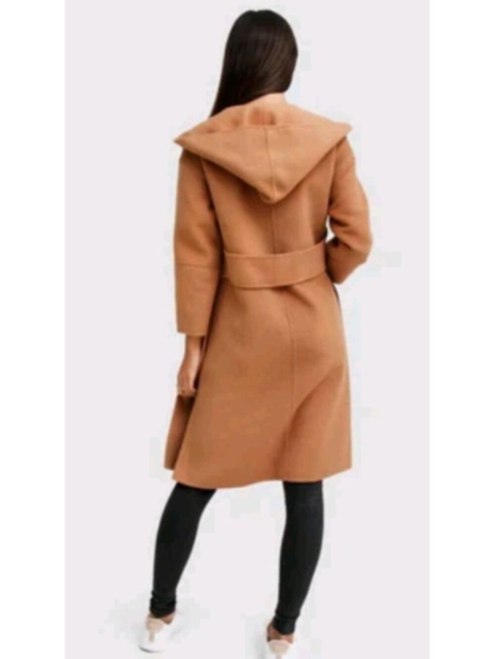 Belle & Bloom Hooded Wool Blend Coat Camel Brown Oversized Long Jacket AU Style - Picture 12 of 12